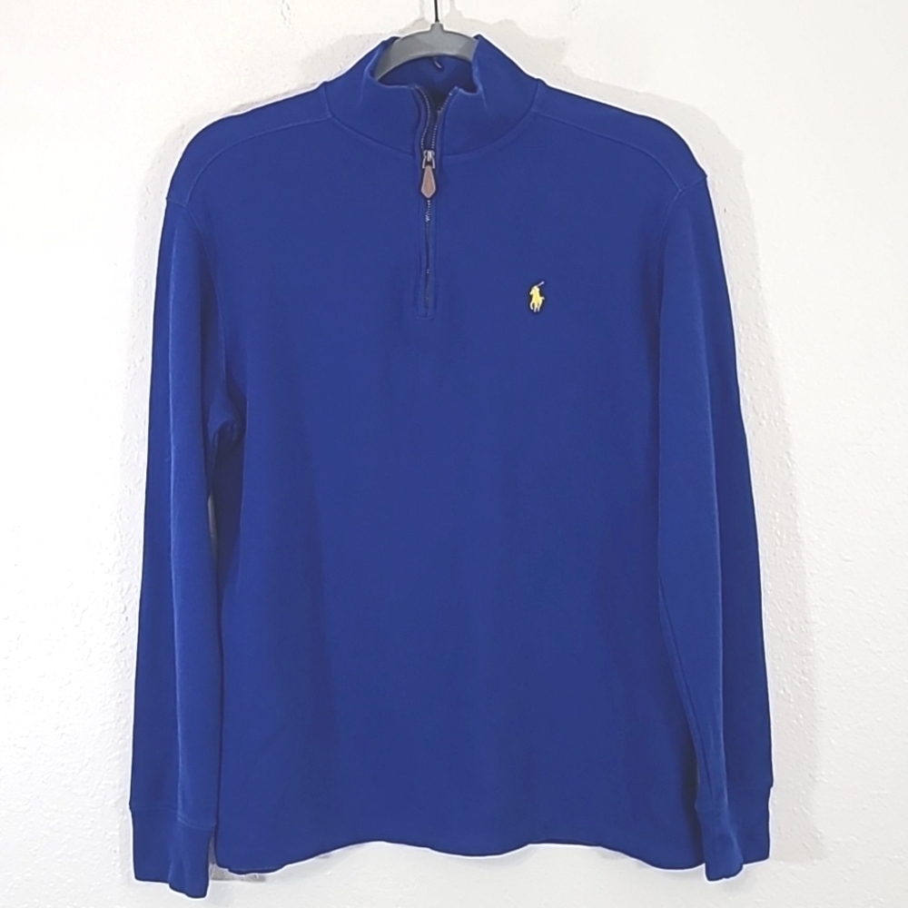 POLO RALPH LAUREN Royal Blue w/Yellow Embroidered Logo Long Sleeve Sweater, L